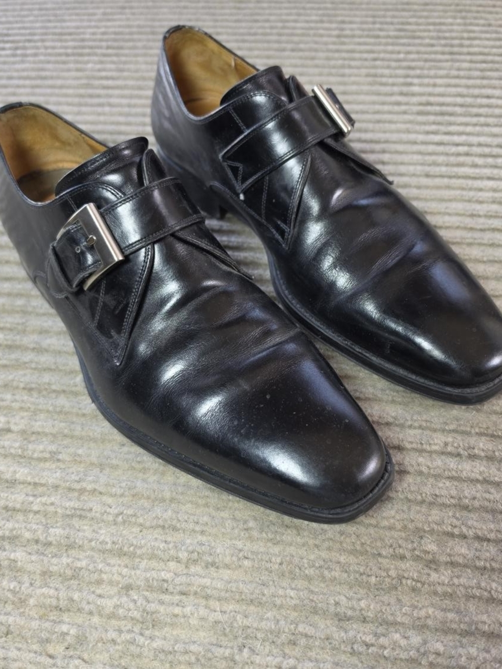 Magnanni Marco Shoes Mens 10M Black Leather Monk Strap Dress Square Toe 18398